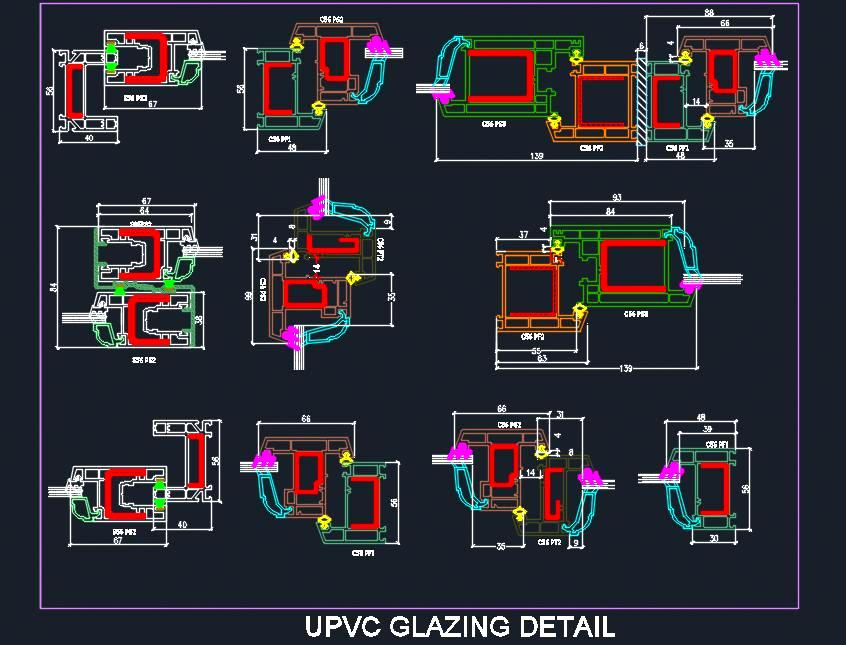 UPVC Frame Sections Free CAD- Channel Profiles & Fixing Details